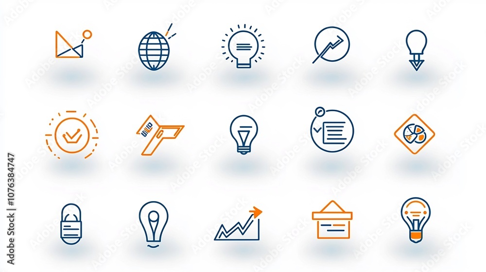 Poster collection of 15 corporate outline icons focusing on business strategies company growth and organiza