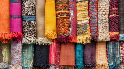 Close-Up Textures of Colorful Woven Fabrics and Patchwork Textile Patterns