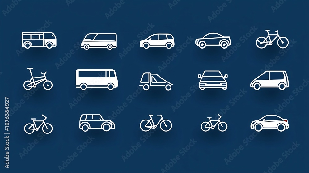 Aufkleber Set of Stylish Outline Icons Representing Various Transportation Modes Including Car Bus and Bicycle Symbols in a Clean Minimalist with Editable Stroke