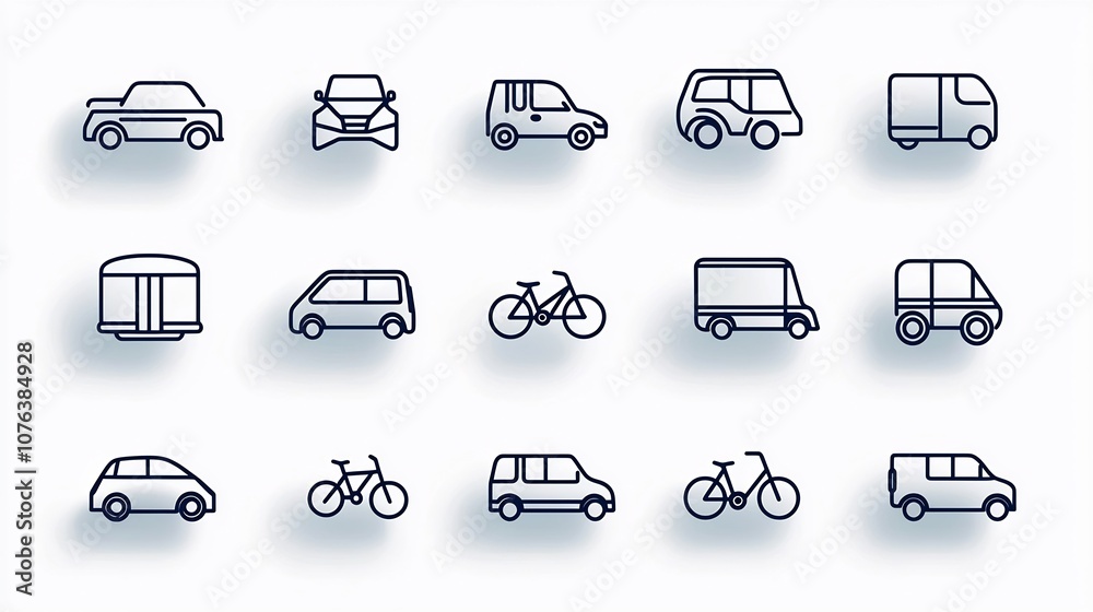Leinwandbilder a set of 15 clean and minimalist outline icons representing different modes of transportation includ
