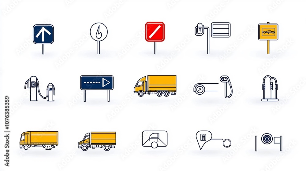 Aufkleber comprehensive set of 15 transportation related icons presented in a clean and minimalist outline sty
