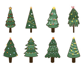 Simple Cartoon Christmas Tree Vector Illustration - Minimalist Holiday Tree Icon with Festive Decorations, Line Art Style, Perfect for Greeting Cards, Holiday Invitations, and Seasonal event