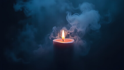 Fototapeta premium Candle flame and blue smoke creating ambiance