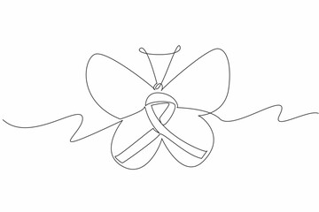 Single one line drawing ribbon in the middle of the butterfly. Step by step passed. Like being reborn. New generation. New hope. Zero Discrimination Day. Continuous line design graphic illustration