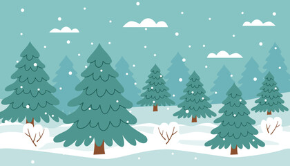Christmas and winter banner. Sustainable Christmas concept. Christmas trees in the forest. Winter card.