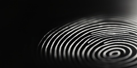 A close-up image of concentric circular patterns on a dark background, creating a visually striking monochrome effect.