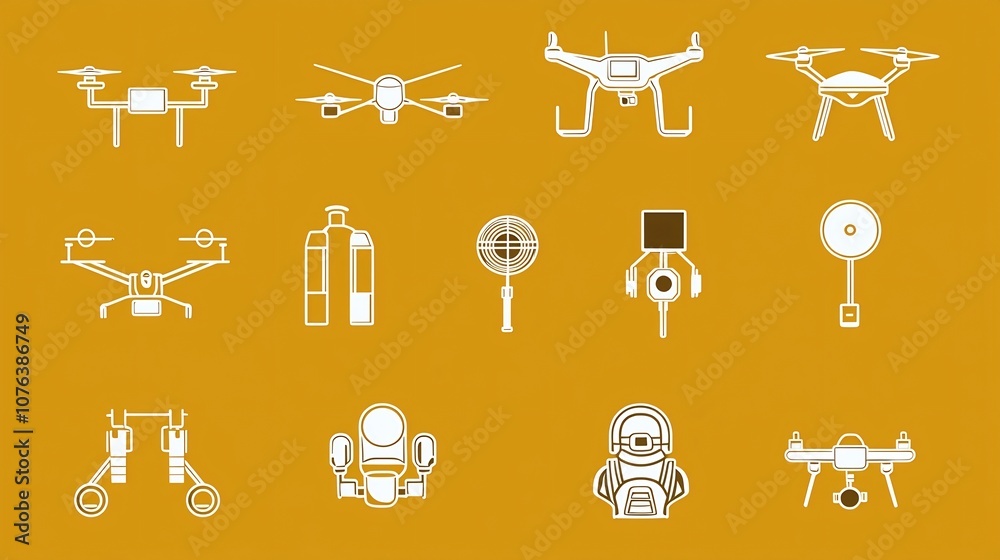 Poster set of 15 thin line icons representing key elements of modern warfare and military protective gear d