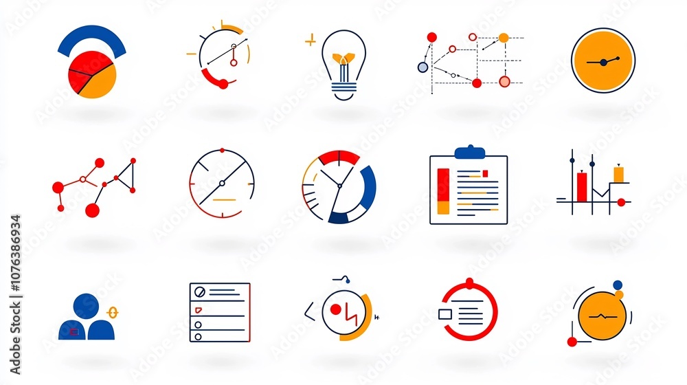 Poster Collection of 15 simple linear icons focused on planning and strategy featuring icons for timeline goal other business management concepts in a minimalist style