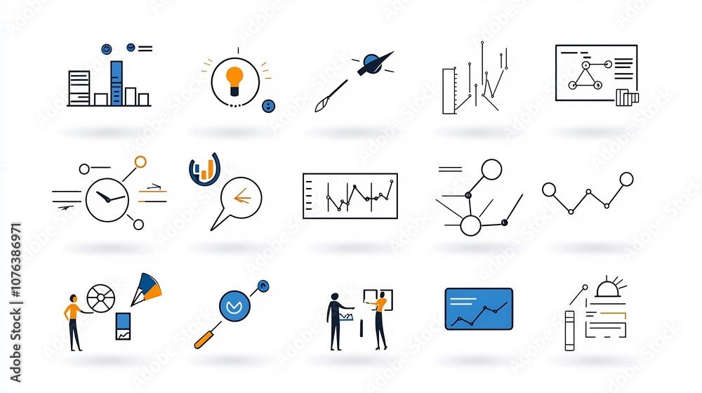 Aufkleber Collection of 15 strategic planning and line icons in a simple modern and minimalist style  Includes icons for timeline goal setting teamwork and workflow management
