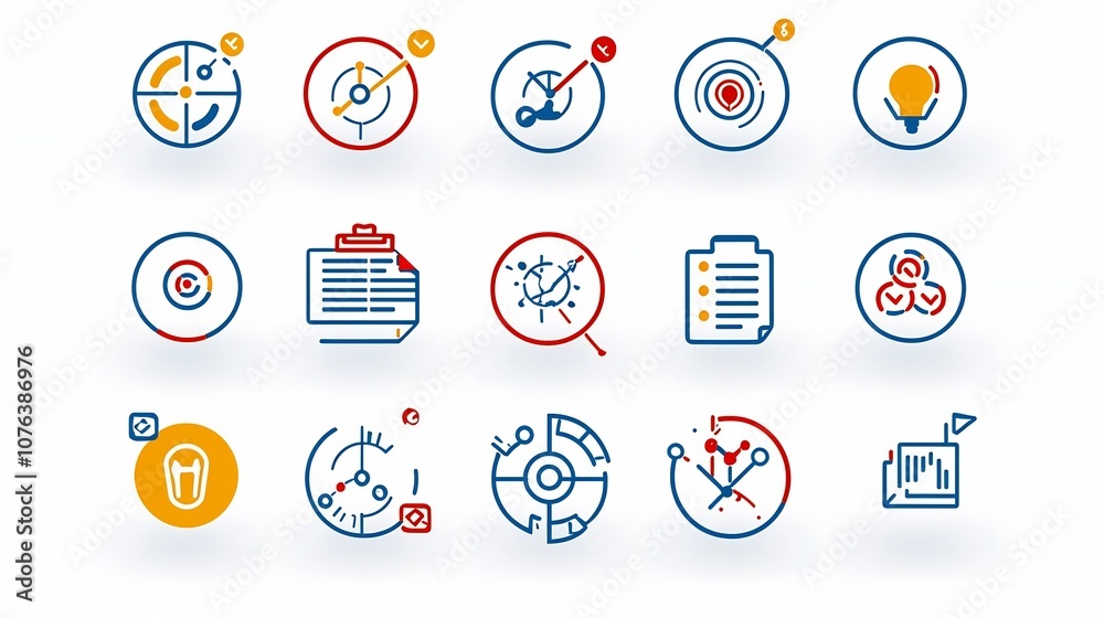 Aufkleber Set of 15 simple linear icons focused on planning and strategy concepts including icons for timeline goal other business workflow elements in a clean style