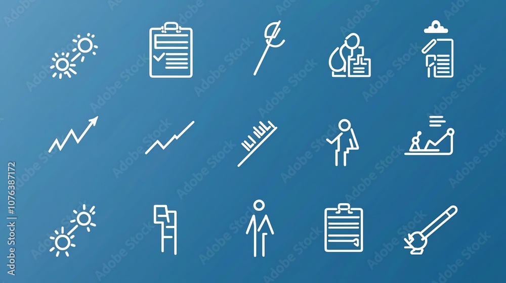 Aufkleber Minimalist Icon Set Depicting 15 Outlines for Action Plan Concepts Including Symbols for Checklist Implementation Steps and Analysis for Business Workflow and Strategy Management