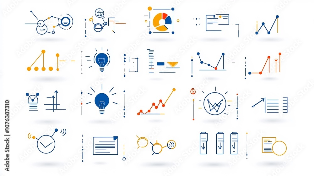 Aufkleber Comprehensive outline icon set featuring 15 essential action plan elements including task management decision making and progress tracking presented in a style with editable stroke options