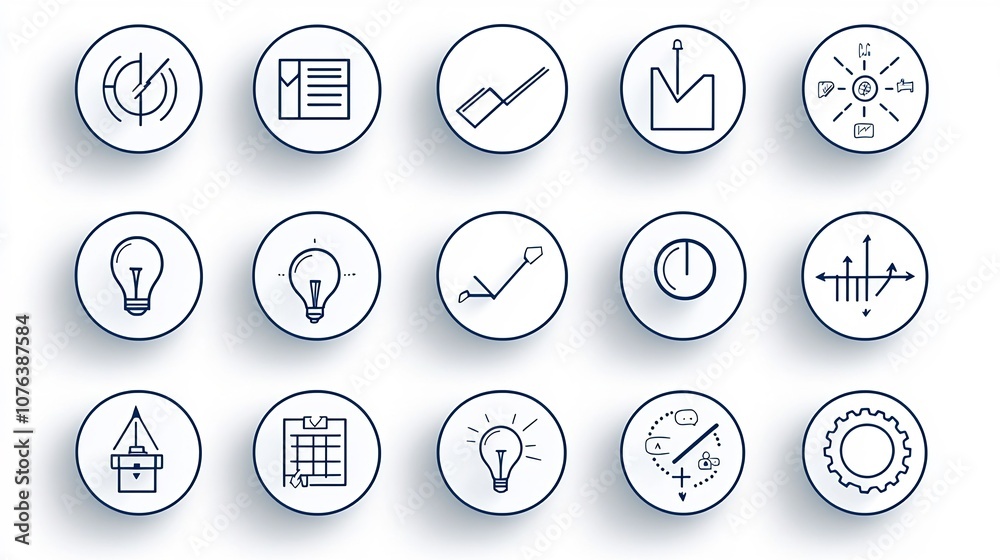 Aufkleber Set of 15 linear icons illustrating key action plan processes including symbols for task priority resource allocation and timeline management in a simple style
