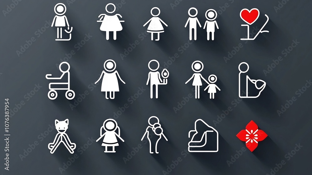 Aufkleber a set of 15 minimalist outline icons representing different family members including mother father a