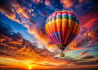 Fototapeta premium Breathtaking Hot Air Balloon at Sunset with Expansive Sky and Vibrant Colors, Perfect for Travel and Adventure Themes, Featuring a Sense of Freedom and Exploration