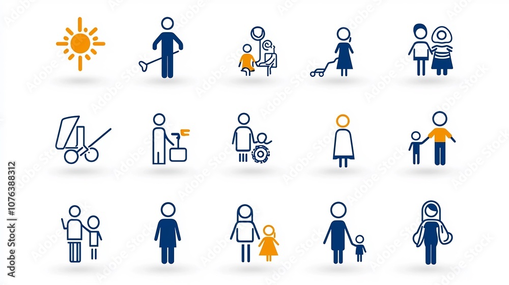 Aufkleber comprehensive icon set featuring 15 distinct symbols representing different family members and relat