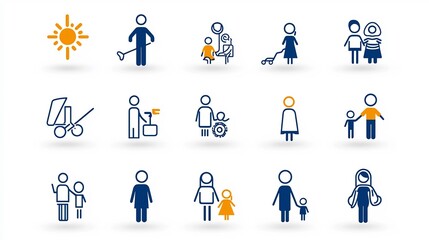 Comprehensive icon set featuring 15 distinct symbols representing different family members and relationships including father mother children and grandparents