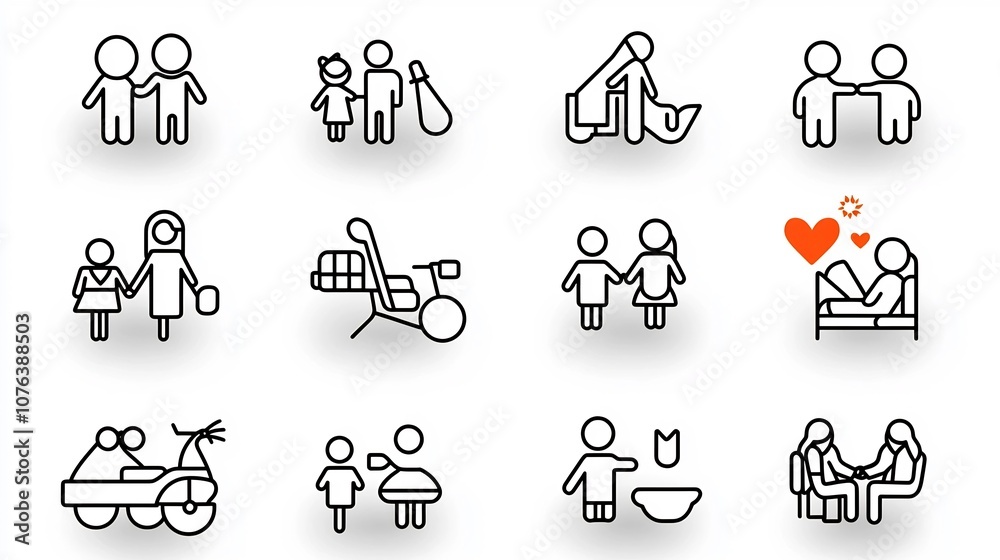 Aufkleber comprehensive collection of 15 clean outline icons representing various family relationships includi