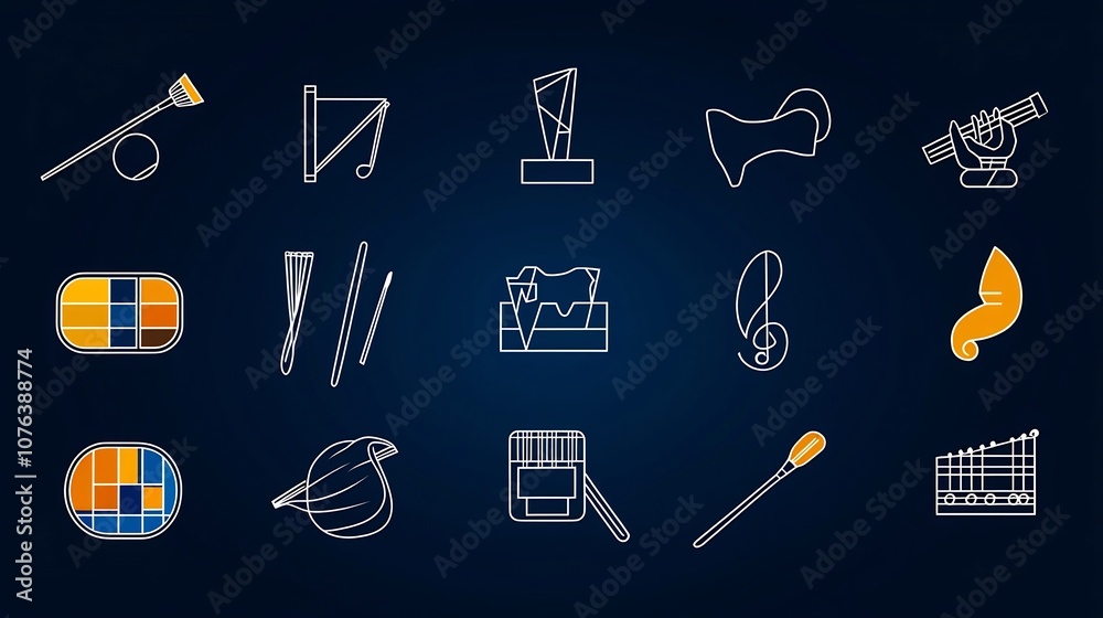 Aufkleber versatile set of 15 outline icons representing various art elements including palette sculpture and 