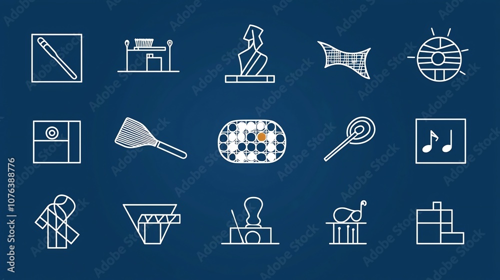 Aufkleber set of 15 stylized outline icons representing various and creative elements such as a painter s pale