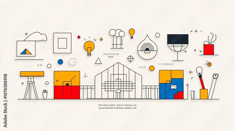 Fototapete Comprehensive Collection of 15 Linear Icons Focused on the Art World Featuring Museum Building Canvas and Architectural Elements in a Simple Line Style