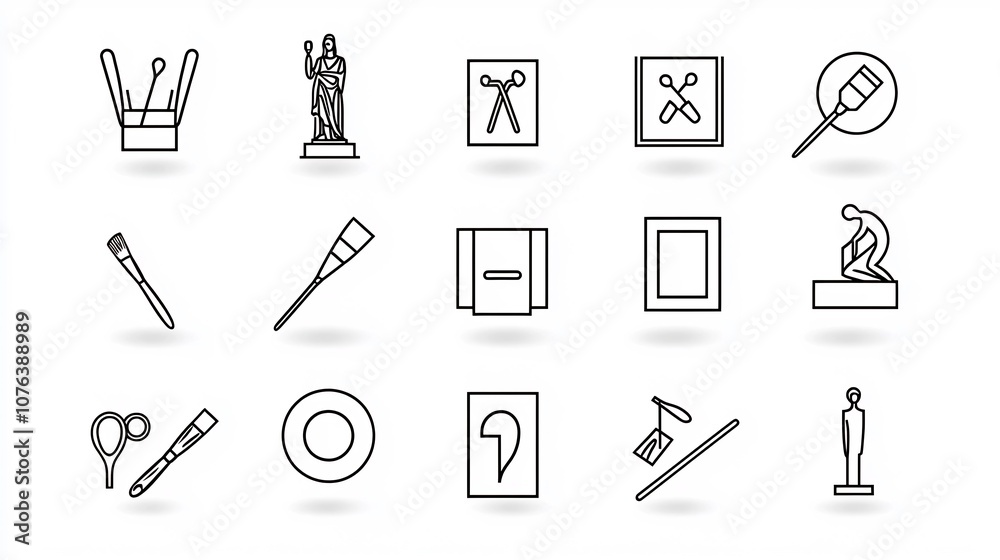 Aufkleber minimalist art icon set of 15 outline symbols for creative tools statues and painting frames abstrac