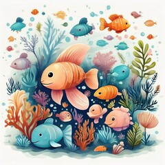 Naklejka premium fish and coral