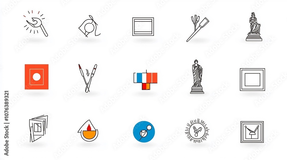 Leinwandbilder elegant set of 15 outline icons featuring various art symbols and elements such as creativity image 