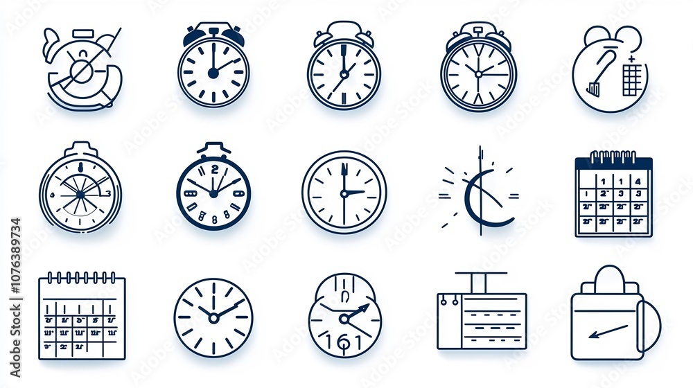 Leinwandbilder This minimalist set of 15 outline icons represents various time related elements including a clock calendar and timer symbols  The clean features an editable stroke style