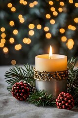 Christmas candle holder placed on a beautifully decorated holiday table