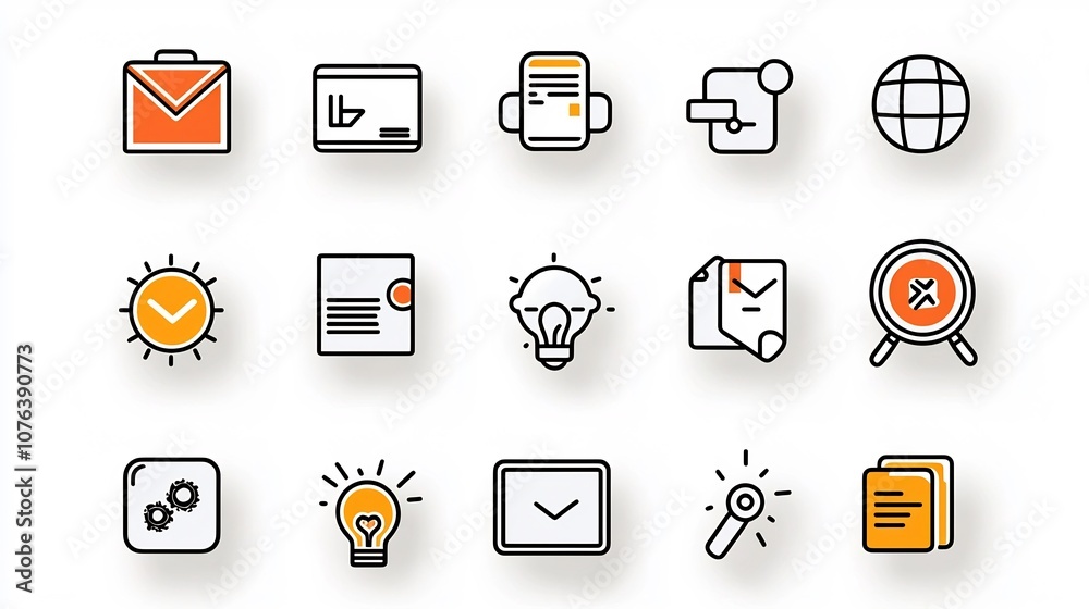 Poster Set of simple and minimalist line icons focused on learning and development solutions including icons for course materials seminars and distance learning