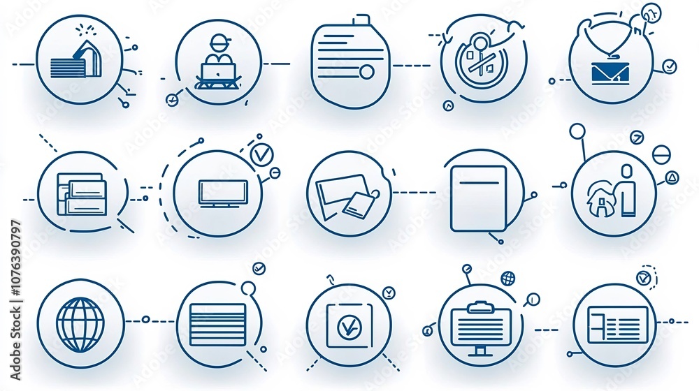 Aufkleber collection of 15 linear icons focused on learning and development programs featuring icons for cours