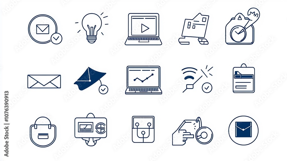 Aufkleber Set of 15 clean outline icons representing various training and learning elements including education online test webinar symbols and other digital learning tools with editable stroke