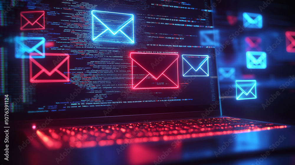Wall mural digital danger scam and spam emails flooding an inbox