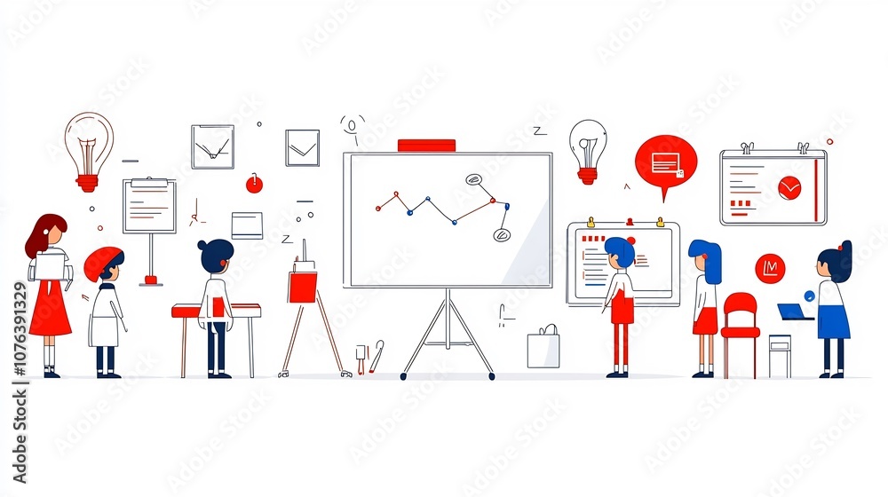 Aufkleber set of 15 thin line icons for training and learning featuring seminar teacher and digital whiteboard