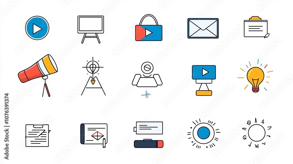 Poster Minimalist Training Icon Set with 15 Outline Symbols for Education and E Learning Concepts Including Video Lectures Assignments and Certification Icons in Design