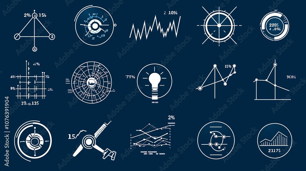 Poster Outline Icon Set of 15 Statistical Symbols for Data Visualization Price Trend Analysis and Survey Data Analysis  Style with Editable Stroke for Infographics Dashboards and Digital Interfaces