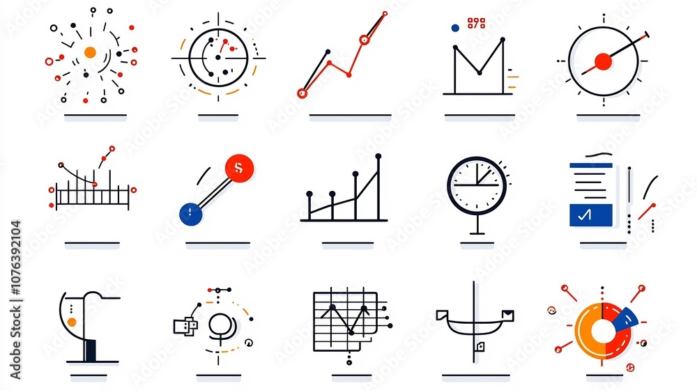 Aufkleber Set of 15 linear icons illustrating various statistical functions including symbols for data collection survey evaluation and optimization tools  The simple can be used in infographics reports