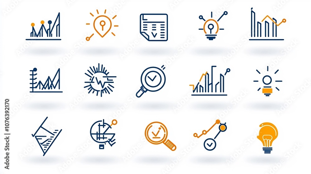 Aufkleber Collection of 15 linear icons focused on data optimization and analytics featuring icons for metrics growth analysis and report graphs in a clean minimalist line style  Ideal for data driven business