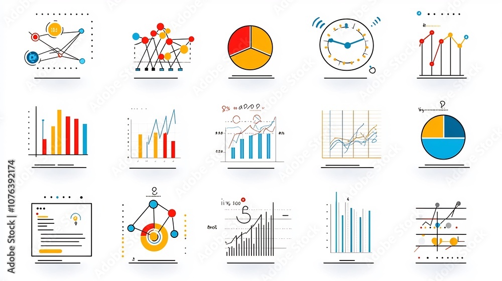 Leinwandbilder Collection of 15 linear icons focused on data optimization and growth analysis featuring icons for metrics report graphs and data visualization in a simple line style