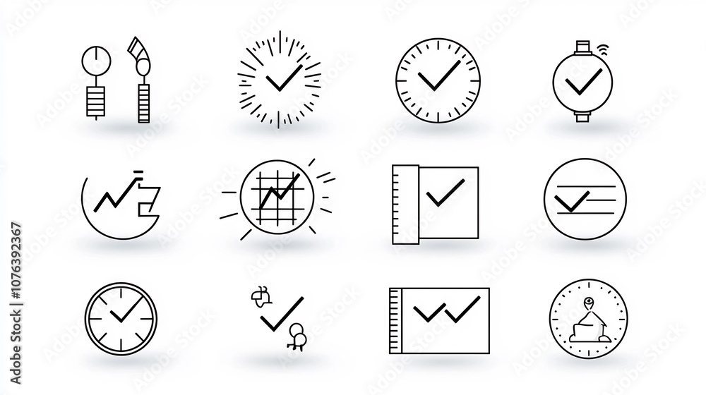 Aufkleber Set of 15 minimalist icons in outline style representing various statistics data analytics and information visualization symbols such as surveys check marks and feedback collection elements  Clean