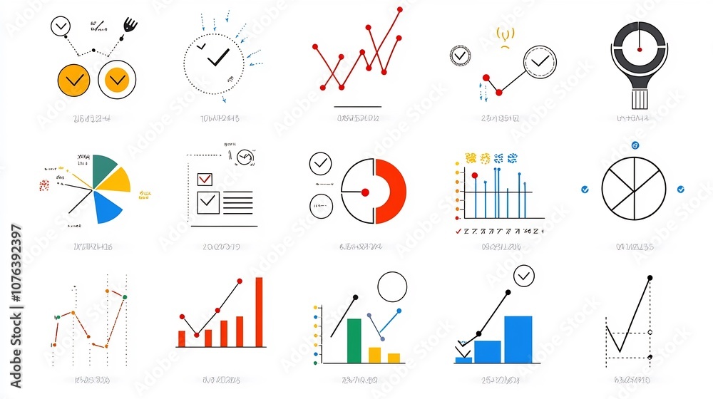 Aufkleber Set of 15 minimalist outline statistics and data analysis icons including symbols for surveys check marks feedback collection and other analytical metrics for reports dashboards