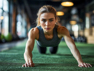 Fototapeta premium Woman Concentrating on Gym Workout, Health and Wellness Scene, Fitness Determination