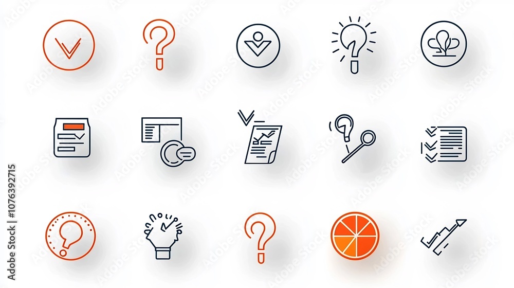 Aufkleber Set of 15 minimalist outline style icons focused on survey and feedback elements like question marks checklists and pie charts  This graphic collection is perfect for data visualization analytics