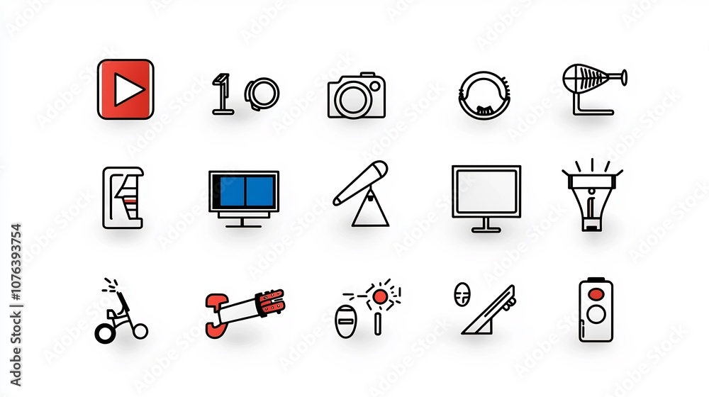Leinwandbilder Collection of 15 minimalist linear icons focused on show themes including icons for concert movie screen and sports event all in a simple line style graphic design