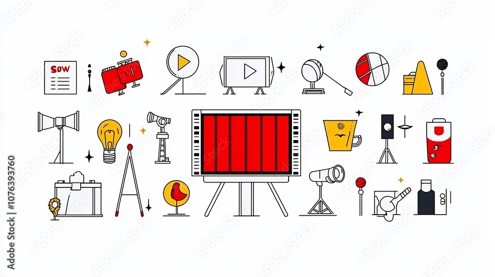 Poster Collection of 15 Minimal Linear Icons Featuring Themes for Concert Movie and Sports Events in Simple Style  This set of graphics can be used for user interfaces infographics presentations