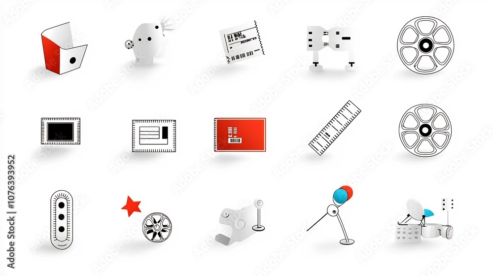 Poster entertainment icon set of 15 minimalist outline symbols for ticket stub live performance and film re