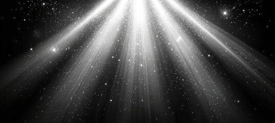 White light rays with a glow effect on a transparent black background
