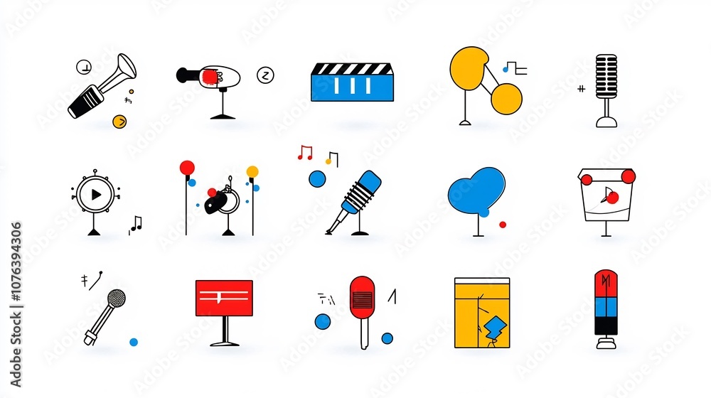 Leinwandbilder detailed set of 15 outline style icons representing various entertainment and media symbols such as 