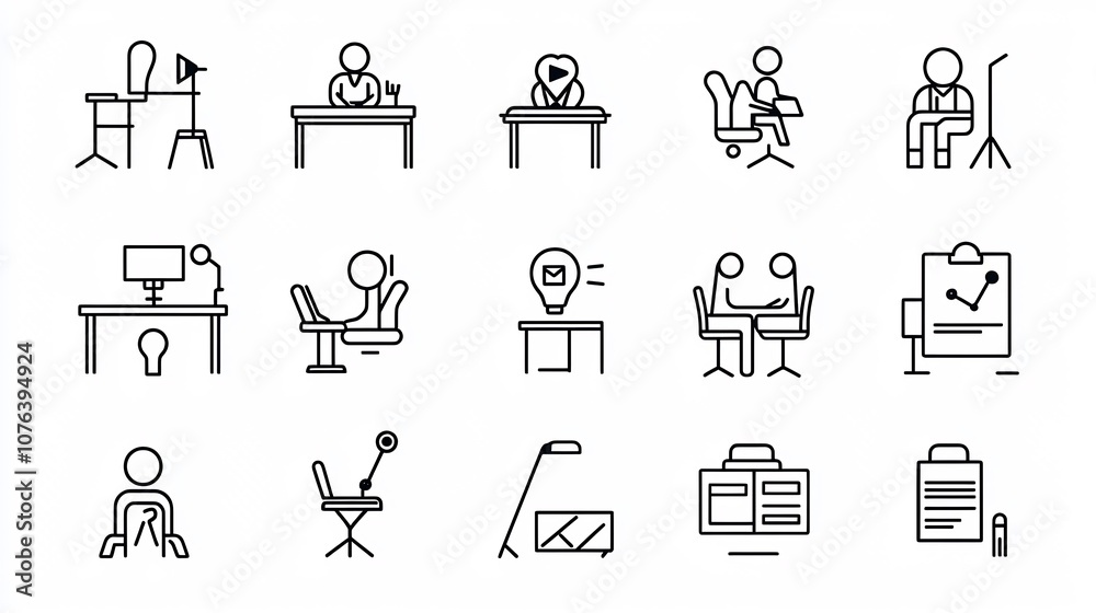 Aufkleber Collection of 15 linear icons focused on professional meetings featuring icons for seminar group interview and workshop in a simple line style